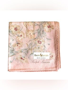 NWT Ralph Lauren Floral Handkerchief Soft Peach Pink Cotton Made in Japan